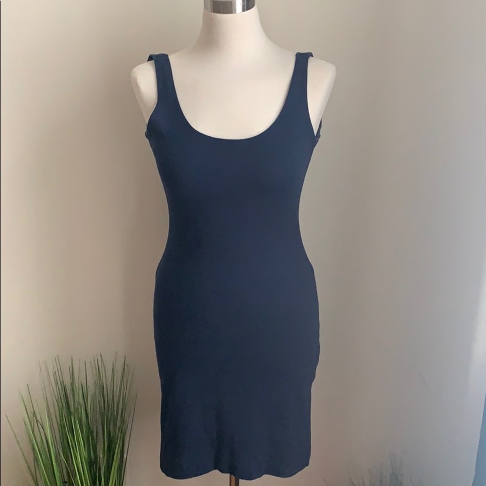 VINTAGE 80s 90s Navy Blue Knit Tank Dress